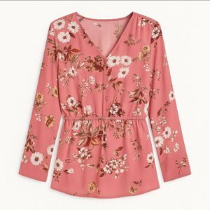 A.N.A Floral Peplum Blouse | Pink Long Sleeve | Size Small